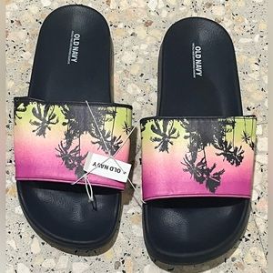 Tropical Vibes Unisex Palm Tree Print Slides 8-9 Men Pink and Yellow Limited‼️🚨